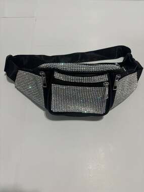 Unbranded Black Rhinestone Multi-Pocket Fanny Pack Waist Bag